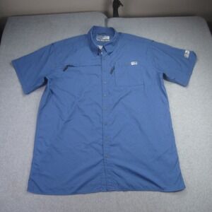 Drake Performance Fishing Shirt Mens XL Blue Short Sleeve Button Up Vented